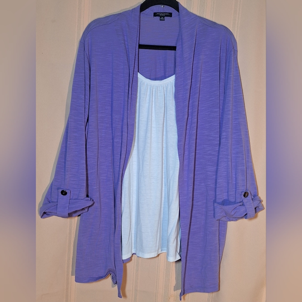 NOTATIONS Purple Cardigan with Attached Blouse